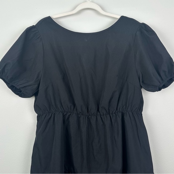 Classic Black Dress w Puff Sleeve Cut-out back Tie,‎ Ruffle Hem Plus Size 1X - Picture 2 of 7